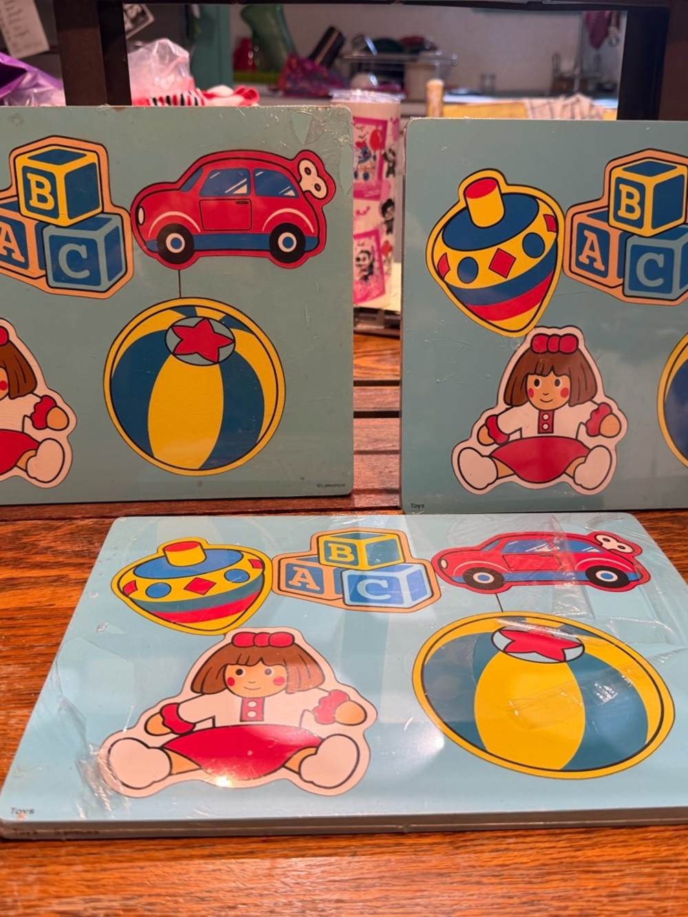 3 Identical Vintage Wooden LAKESHORE Kid Sealed Puzzles LOT